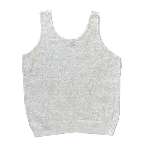 Vintage White Knit Flower Tank Top - Women's