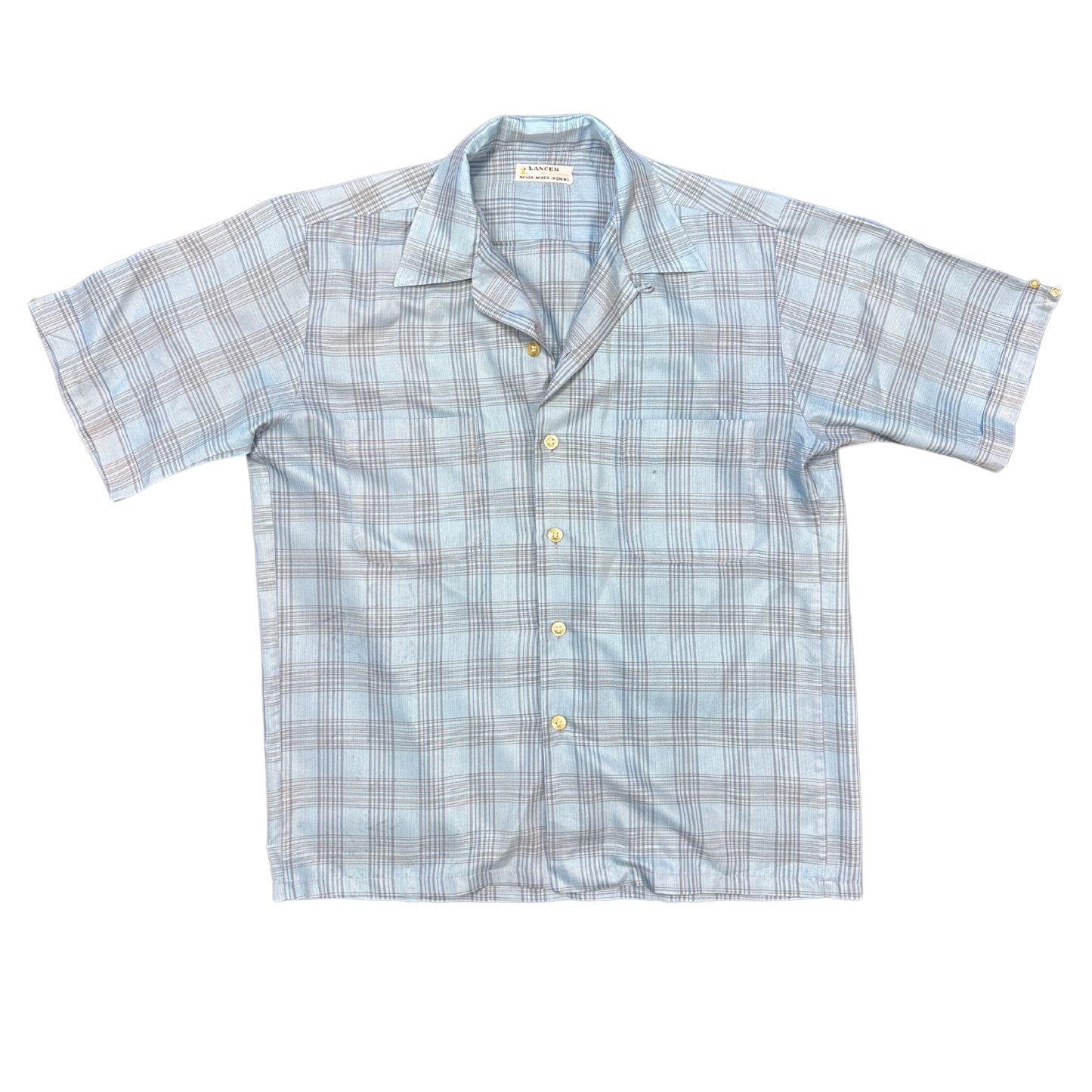 Vintage Light Blue Plaid Short Sleeve Button Down