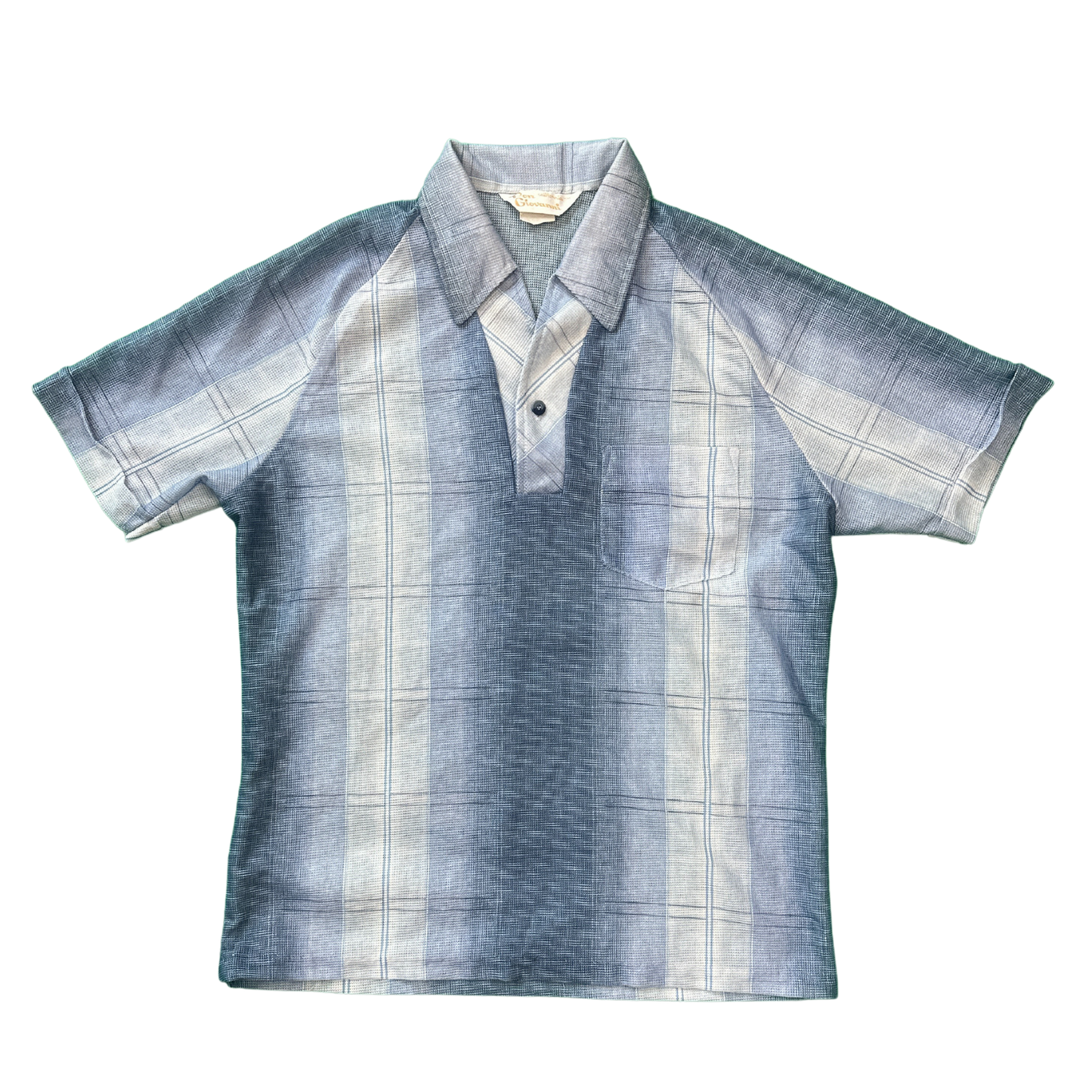 Vintage Light Blue Blurred Plaid Polo